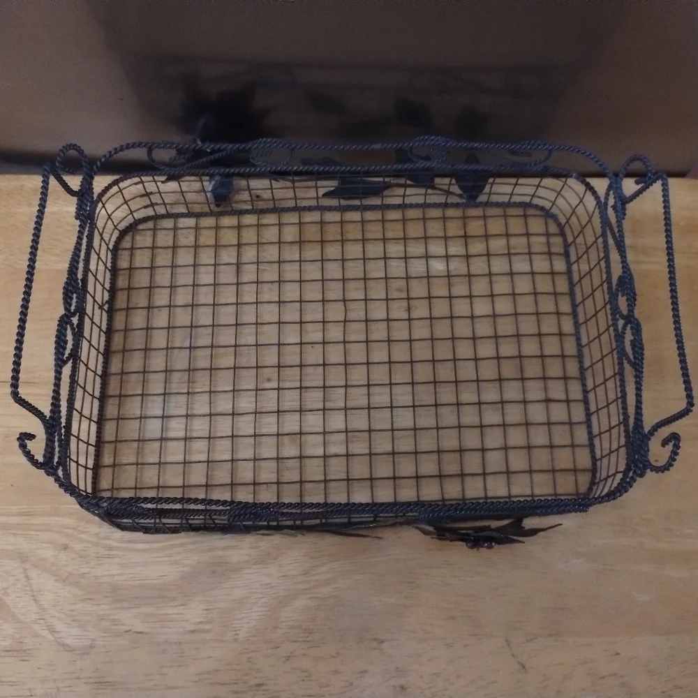 Decorative Wire Basket with Floral Accents Kitchen Decor